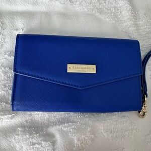 Kate Spade Blue Wallet with Textured Leather and Gold Hardware